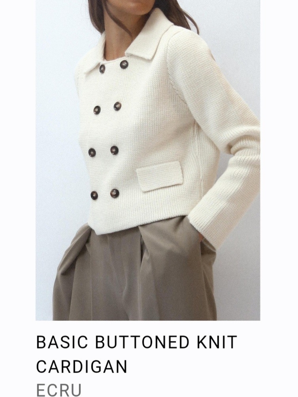 ZARA Cream Double-Breasted Knit Pea Coat Cardigan XL